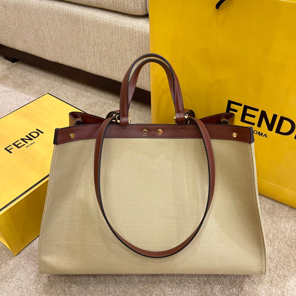 FI GlamI X-tote Bag Beige Canvas For Women, Handbags, Shoulder Bags 16.1in/41cm FF 8BH374