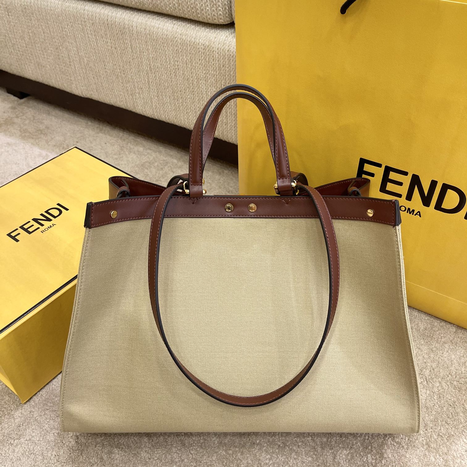 FI GlamI X-tote Bag Beige Canvas For Women, Handbags, Shoulder Bags 16.1in/41cm FF 8BH374