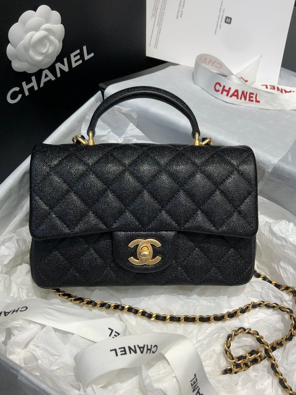 CHLMini GlamIap Bag With Top Handle Black For Women 7.8in/20cm