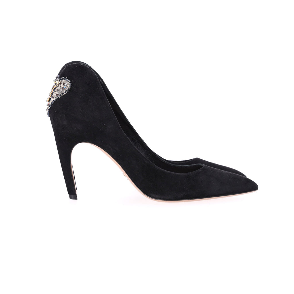 Dior Heart Embellished Pumps in Black Suede