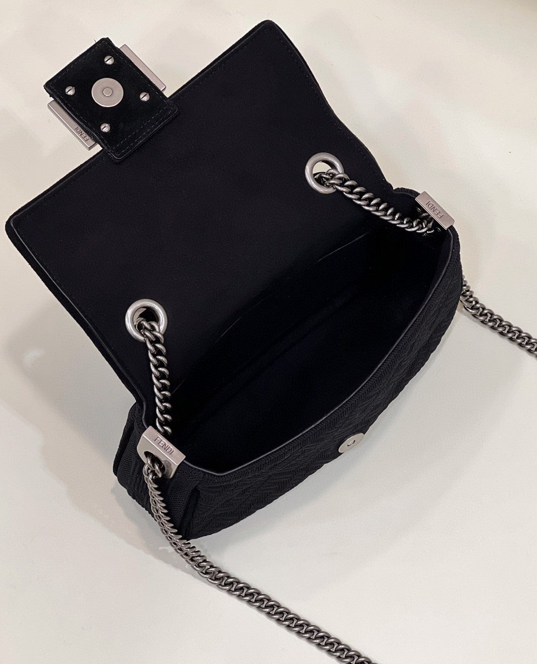 FI Baguette Chain MiGLAMI Black FF Fabric Bag For Woman 14.5cm/6in