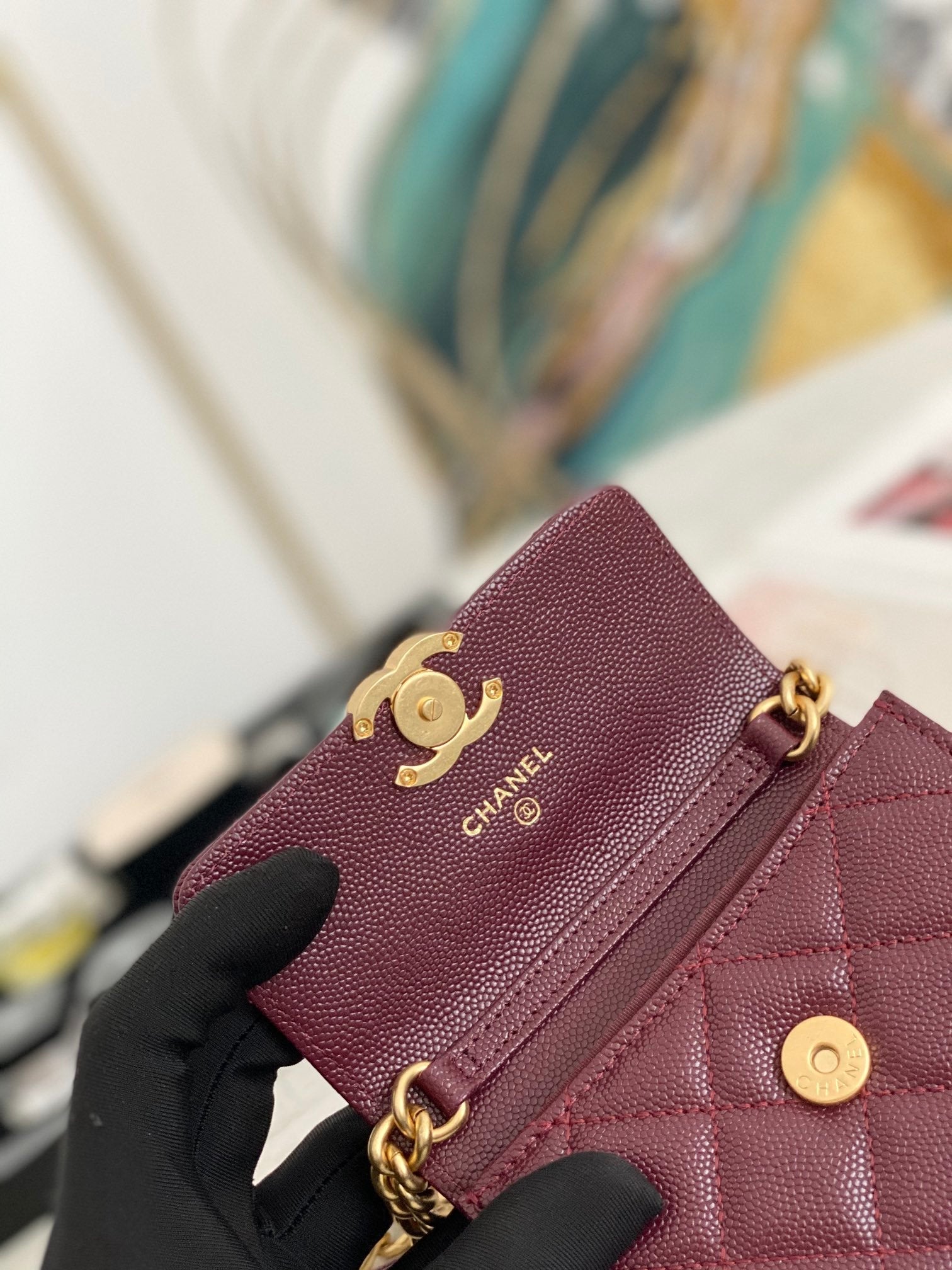 CHLMini GlamIap Bag Gold Toned Hardware Red For Women 4.7in/12cm