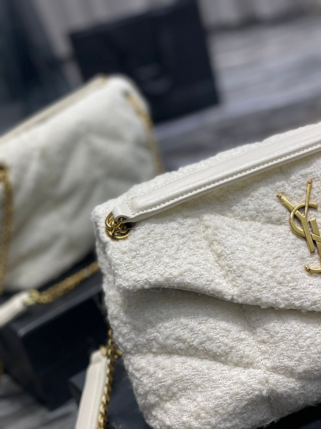 GLAMI Puffer Small Chain Bag White For Women, Women’s Bags 11.4in/29cm YSLÃ¢â‚¬Å½