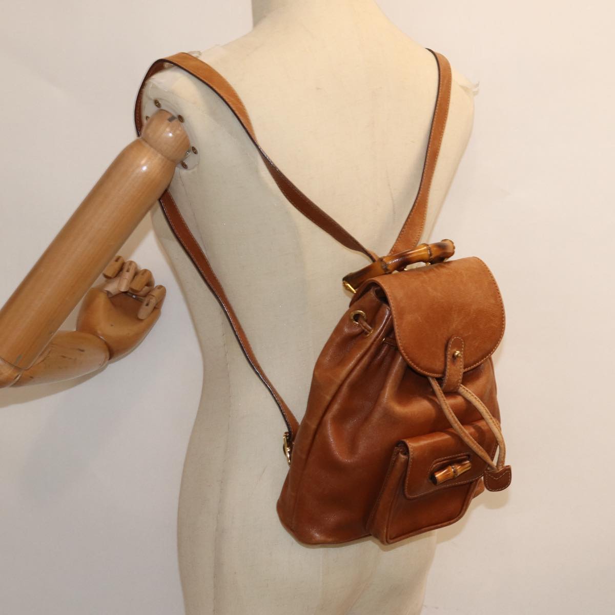 GUCCI Bamboo Backpack Leather Brown 003 1705 0030 80071