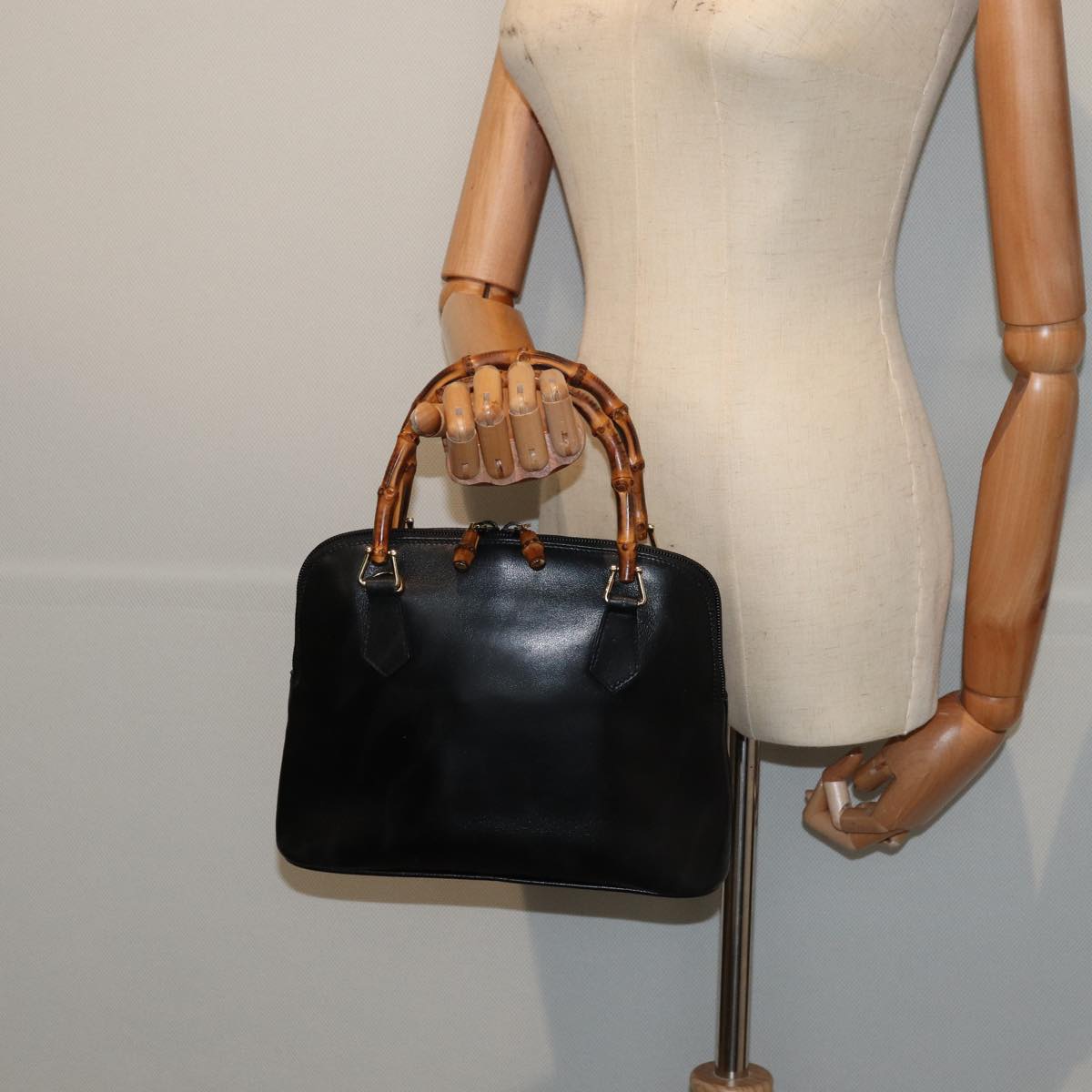 GUCCI Bamboo Hand Bag Leather 2way Black 000 122 0290 80072