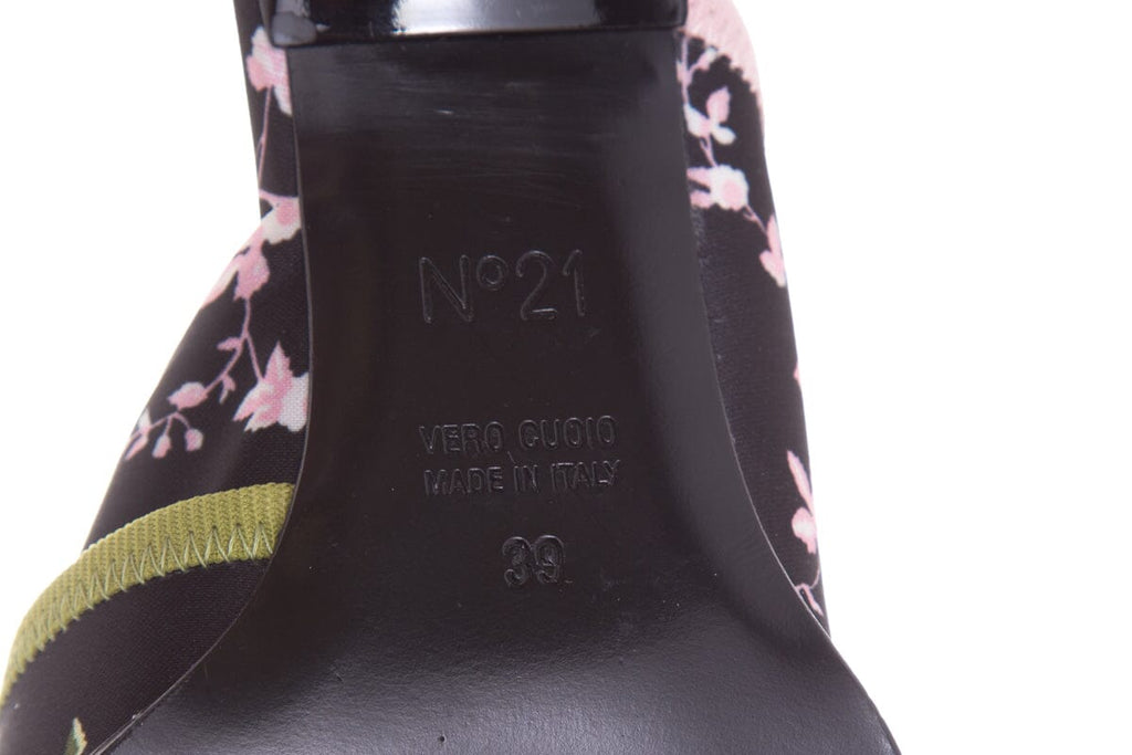 No 21 Black Floral & Rhinestone Lined Mules SZ 39