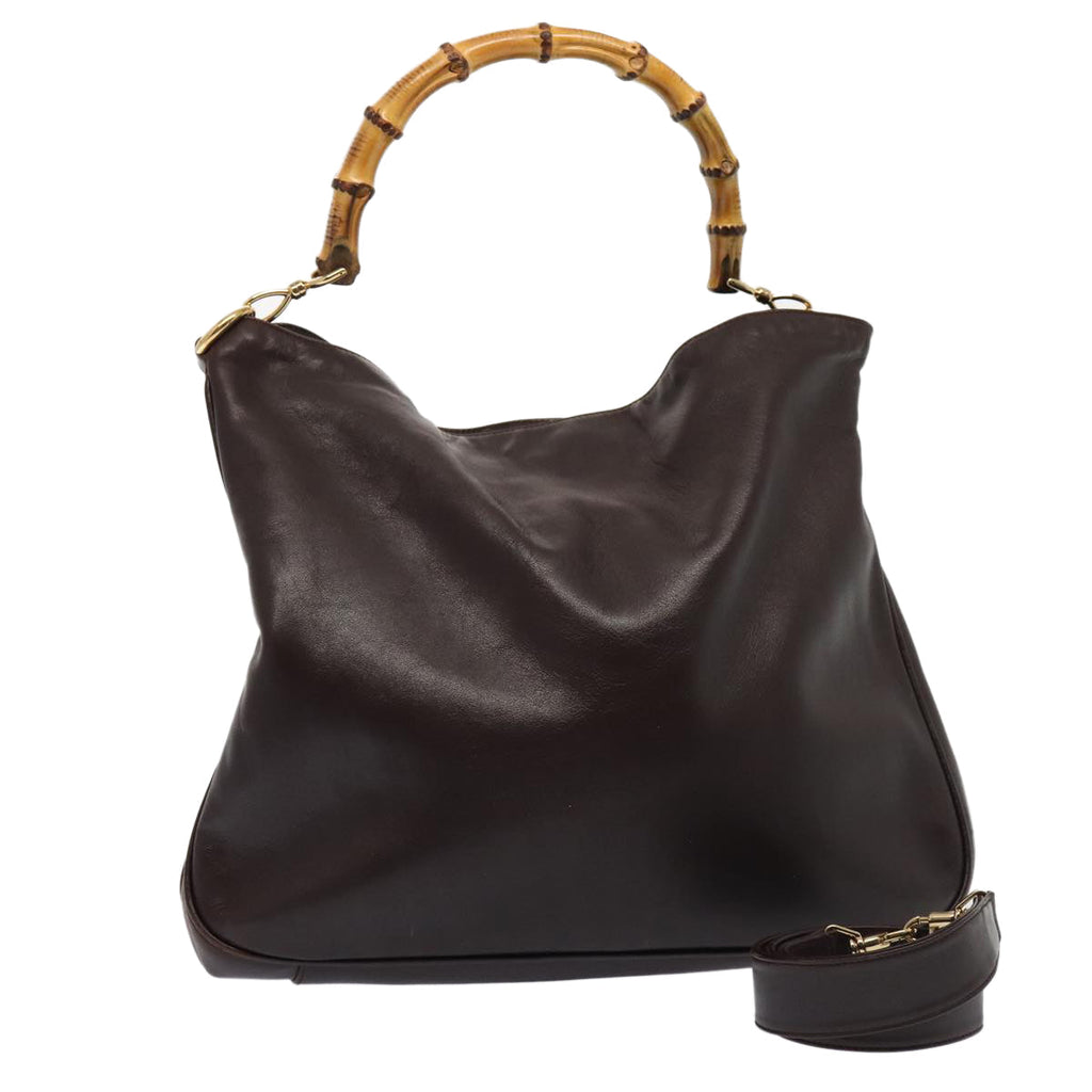 GUCCI Bamboo Shoulder Bag Leather 2way Brown 001 2123 1577 80117