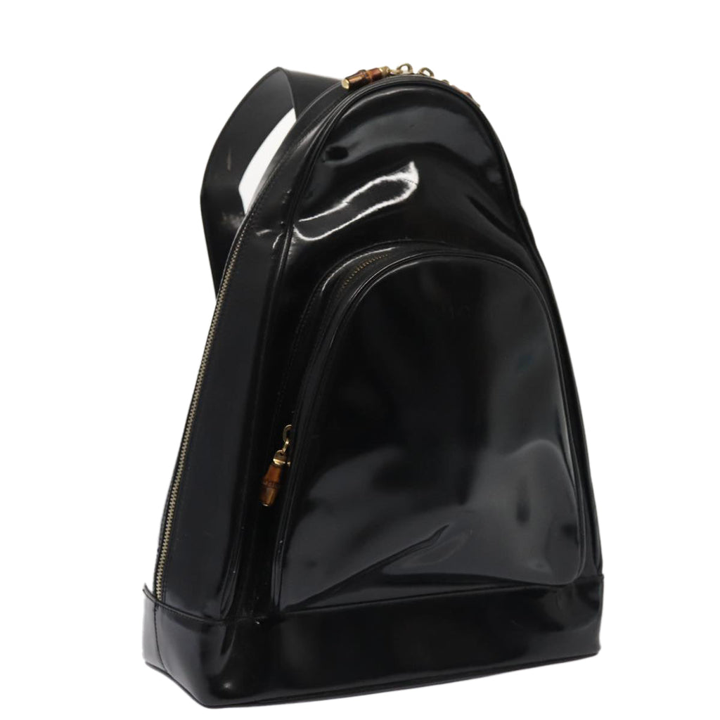 GUCCI Bamboo Body Bag Enamel Black 003 3444 0127 80123