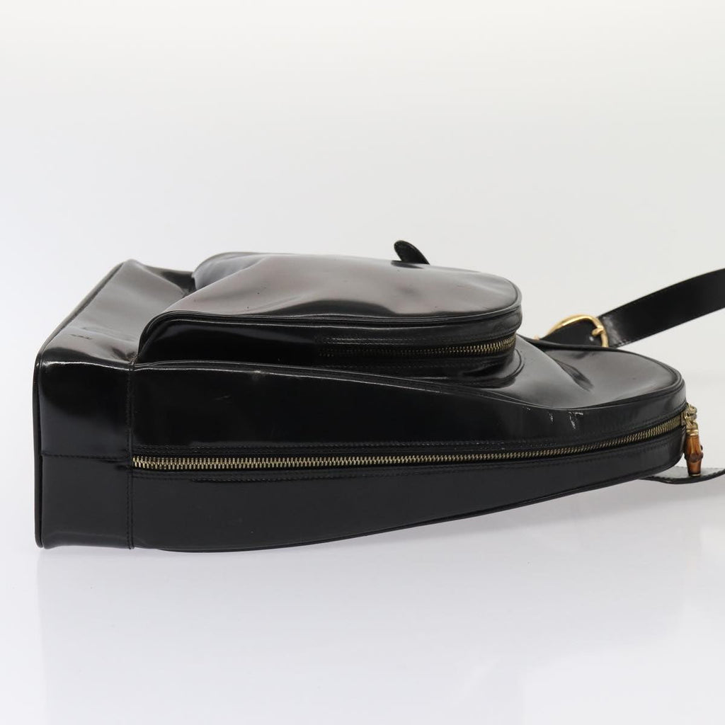 GUCCI Bamboo Body Bag Enamel Black 003 3444 0127 80123
