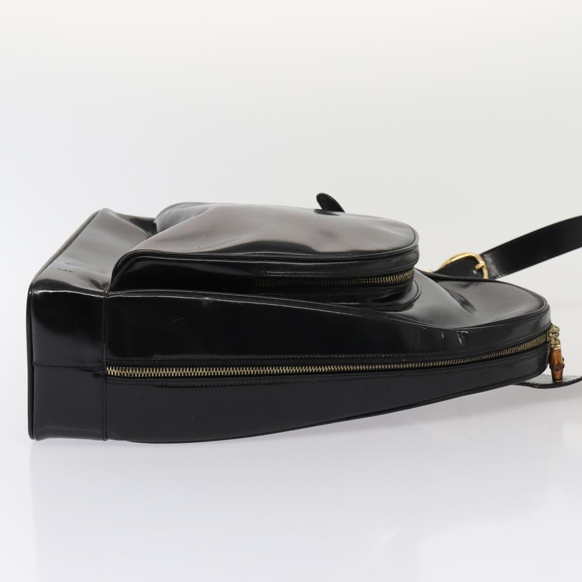 GUCCI Bamboo Body Bag Enamel Black 003 3444 0127 80123