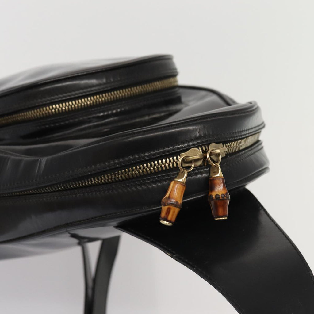 GUCCI Bamboo Body Bag Enamel Black 003 3444 0127 80123