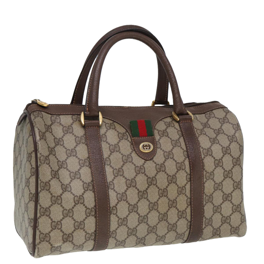 GUCCI GG Supreme Web Sherry Line Boston Bag PVC Beige Red 40 02 007 80124