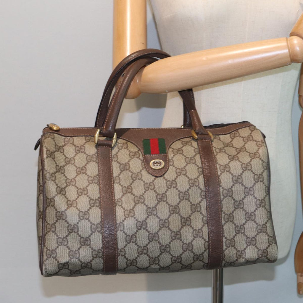 GUCCI GG Supreme Web Sherry Line Boston Bag PVC Beige Red 40 02 007 80124