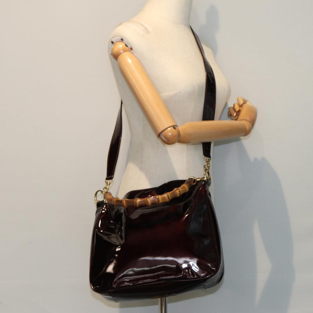 GUCCI Bamboo Shoulder Bag Enamel 2way Brown 001 1705 1638 80127
