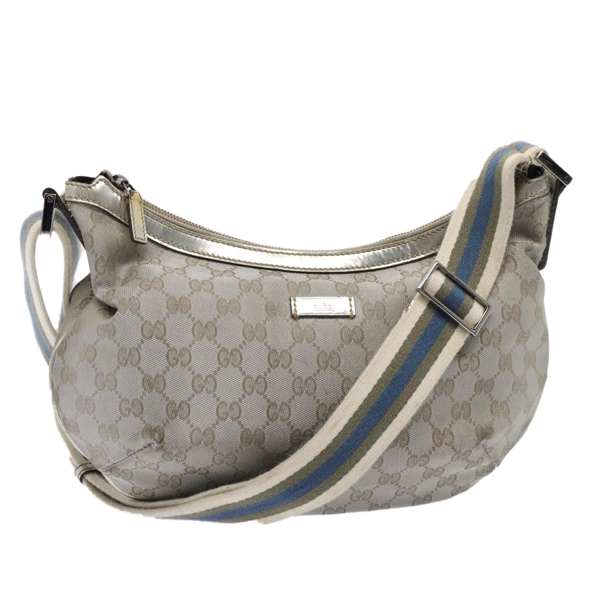 GUCCI GG Canvas Sherry Line Shoulder Bag Silver Gray 181092 80134