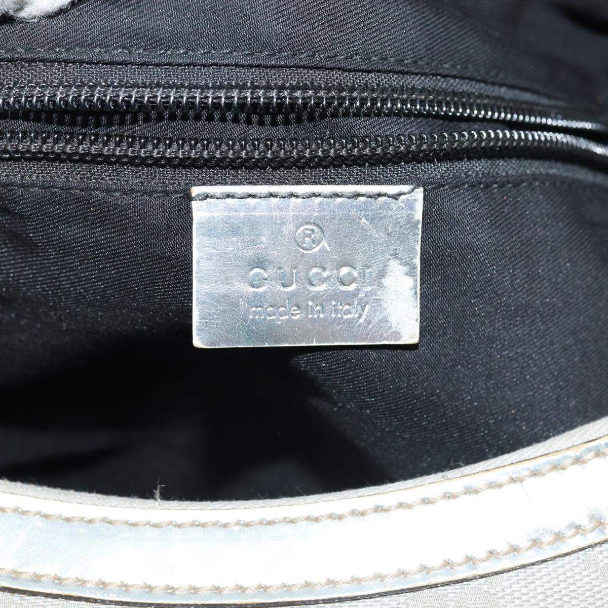 GUCCI GG Canvas Sherry Line Shoulder Bag Silver Gray 181092 80134