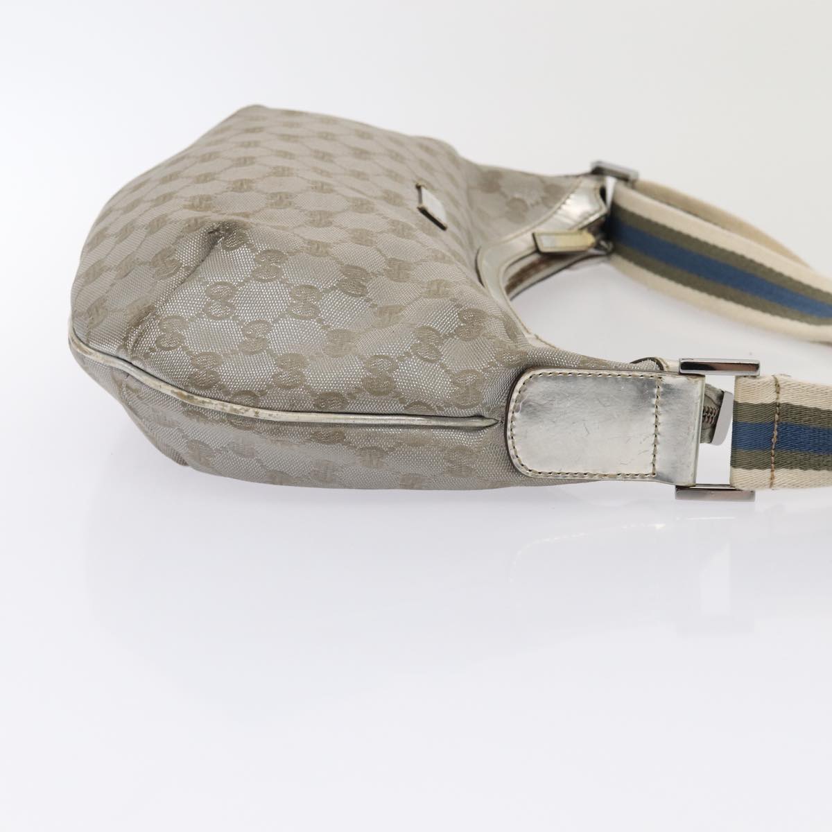 GUCCI GG Canvas Sherry Line Shoulder Bag Silver Gray 181092 80134