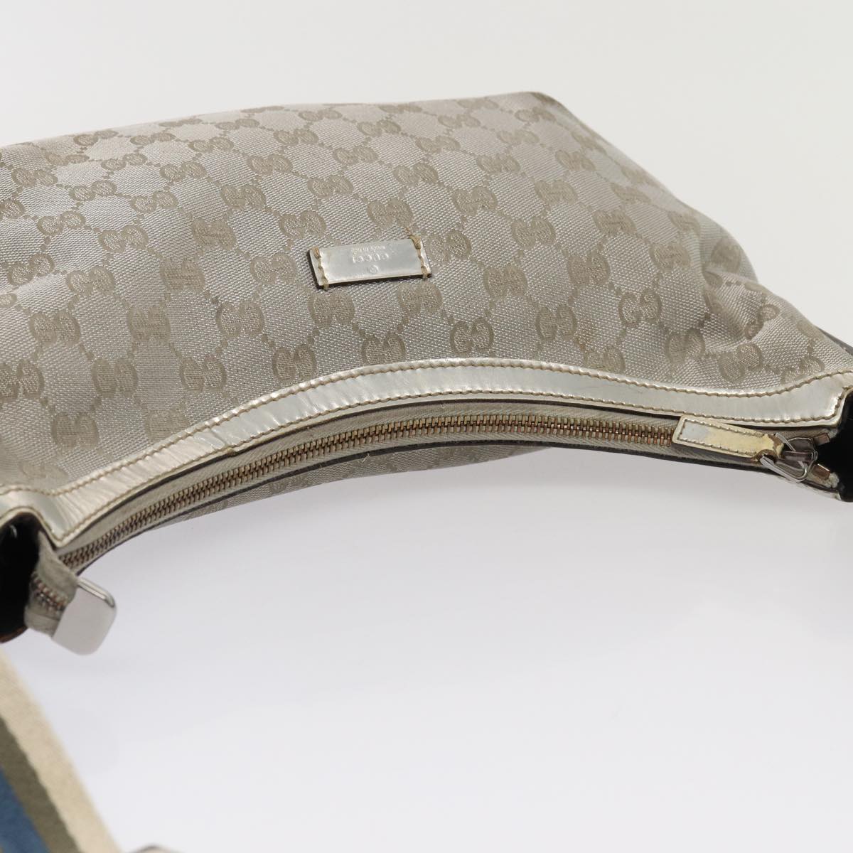 GUCCI GG Canvas Sherry Line Shoulder Bag Silver Gray 181092 80134
