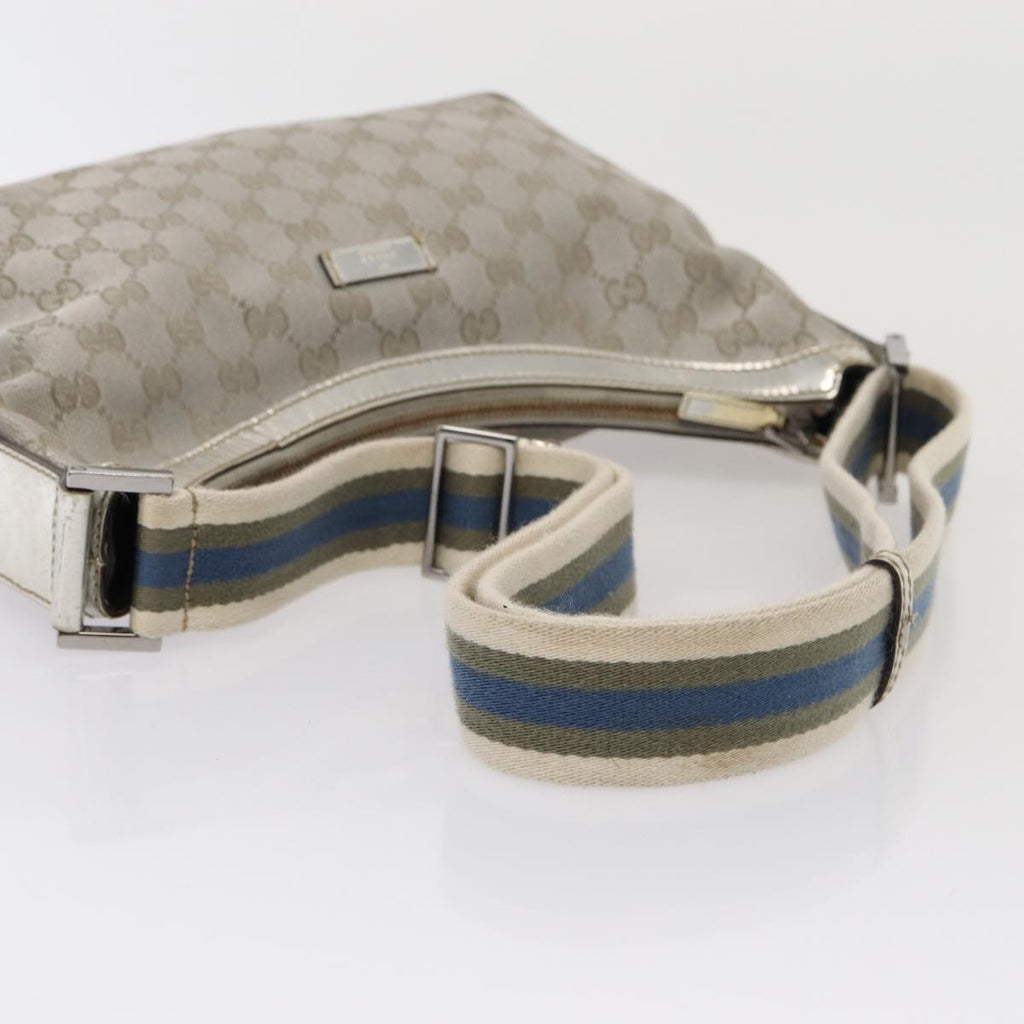 GUCCI GG Canvas Sherry Line Shoulder Bag Silver Gray 181092 80134