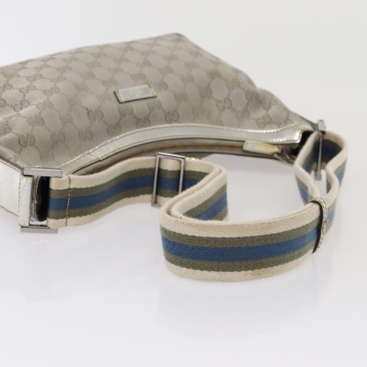 GUCCI GG Canvas Sherry Line Shoulder Bag Silver Gray 181092 80134