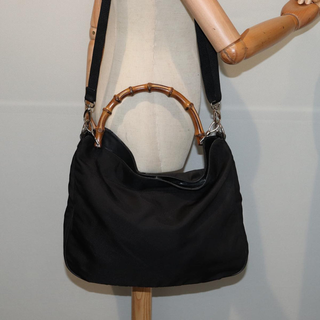 GUCCI Bamboo Shoulder Bag Nylon 2way Black 001 1577 80137