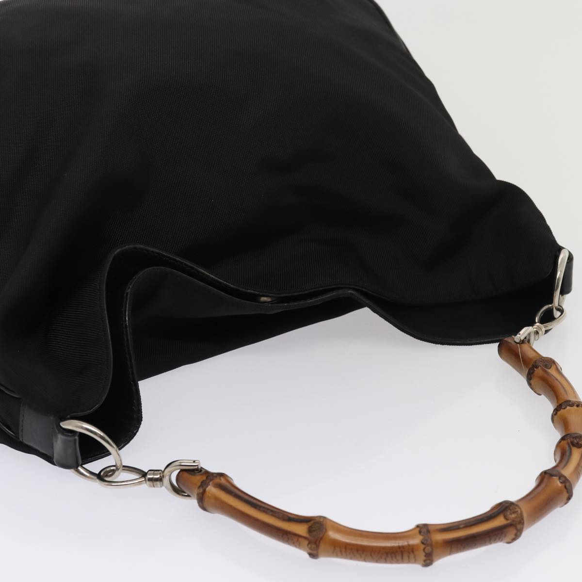 GUCCI Bamboo Shoulder Bag Nylon 2way Black 001 1577 80137