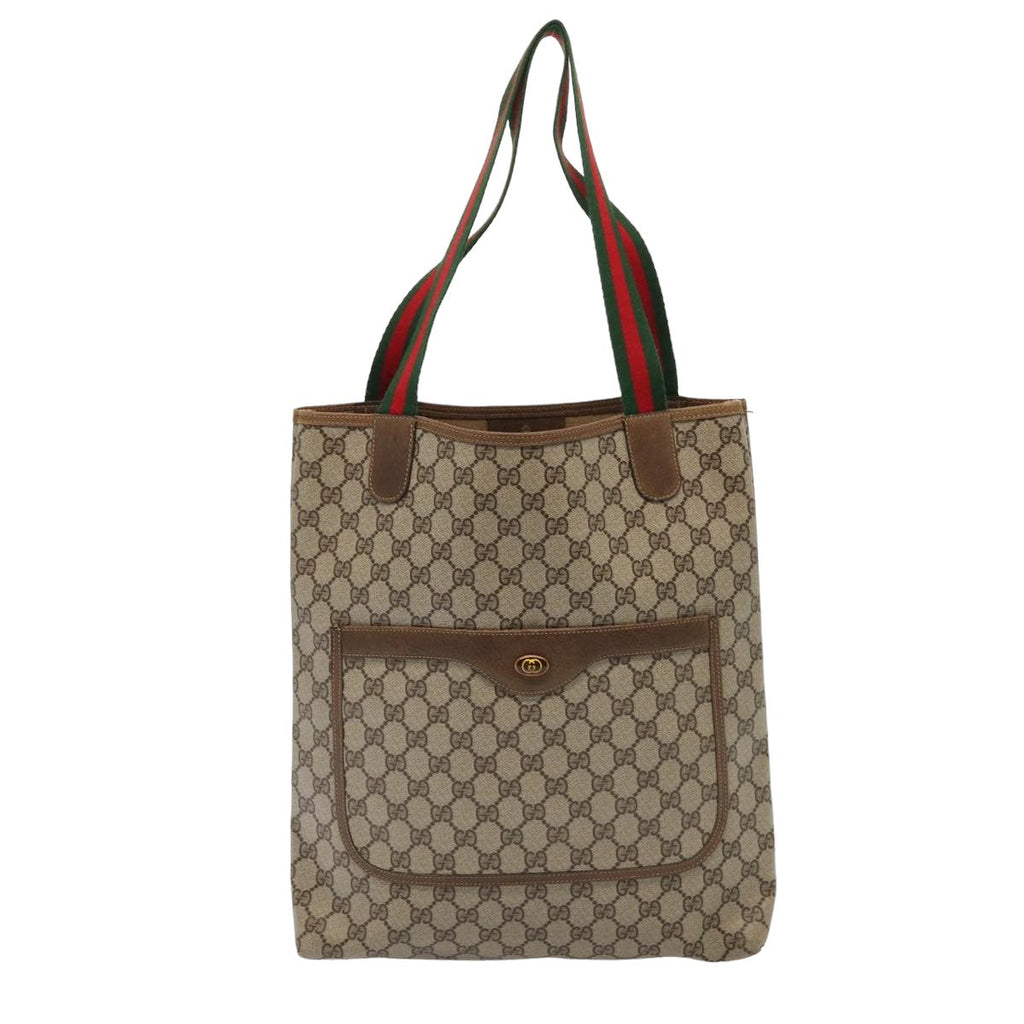 GUCCI GG Supreme Web Sherry Line Tote Bag PVC Beige Red 39 02 003 80138