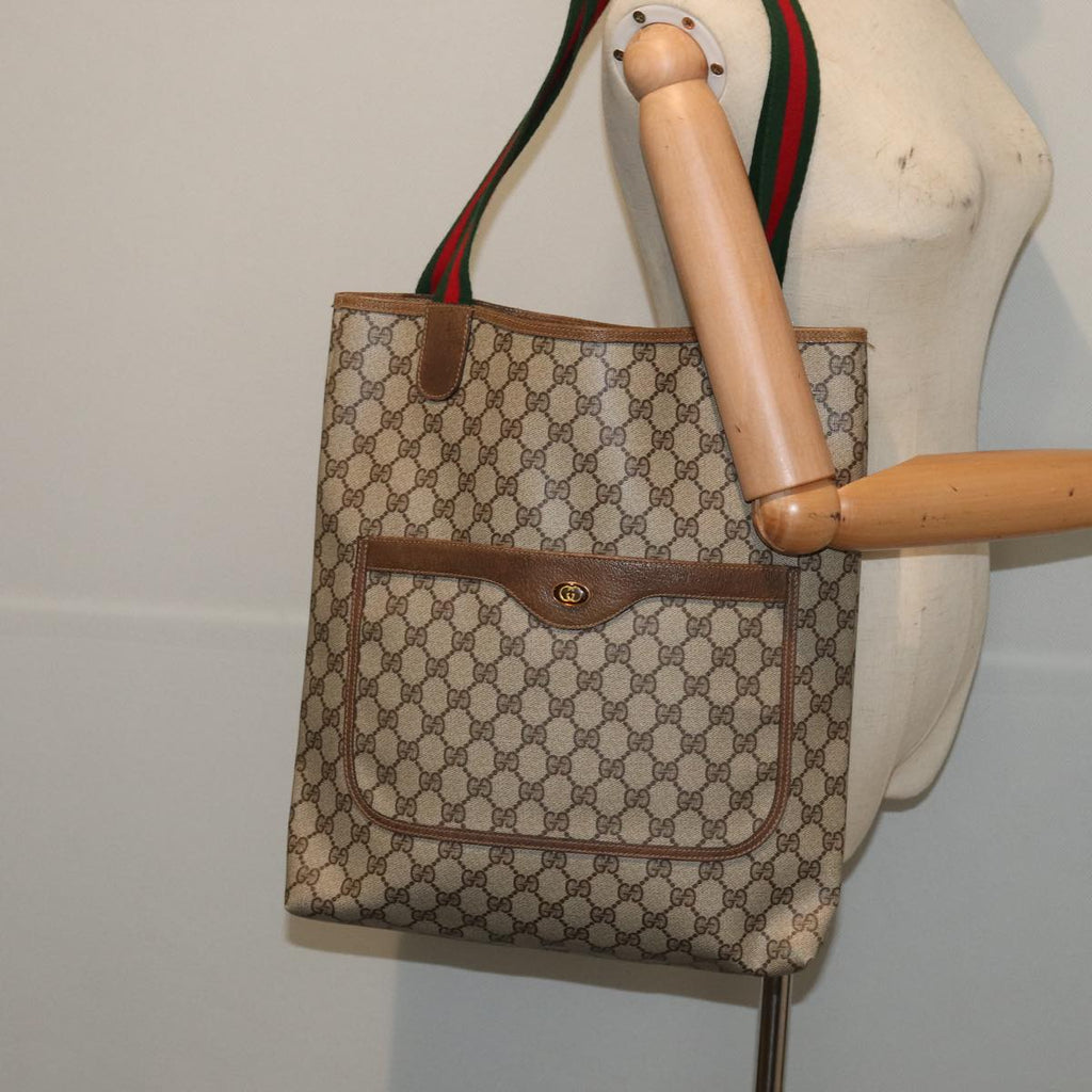GUCCI GG Supreme Web Sherry Line Tote Bag PVC Beige Red 39 02 003 80138