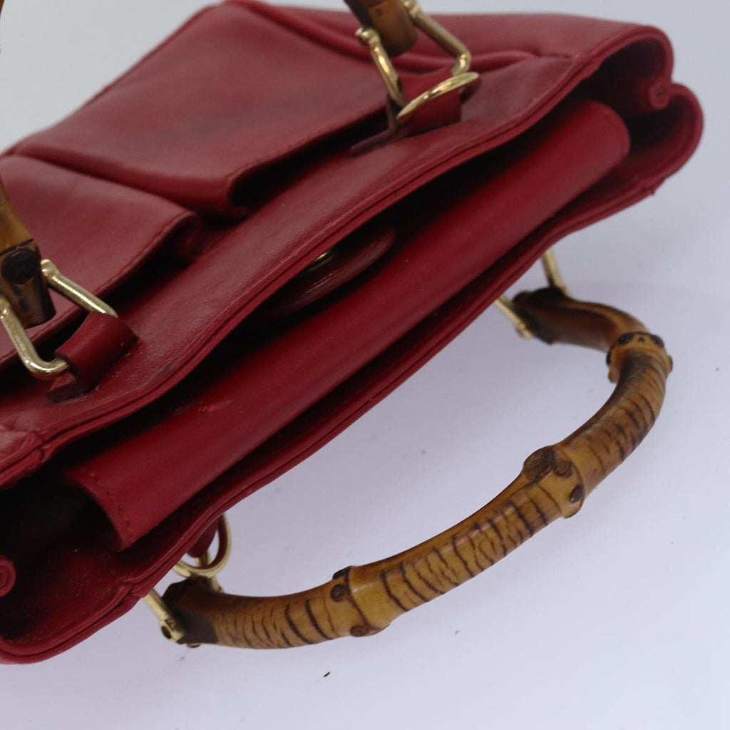 GUCCI Bamboo Hand Bag Leather Red 80172