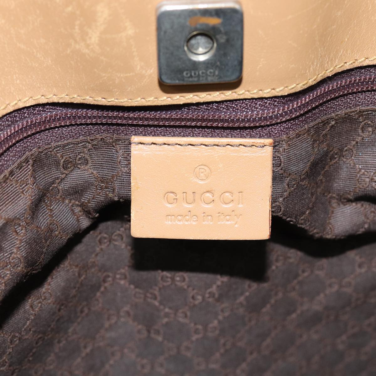 GUCCI Hand Bag Leather Beige 80175