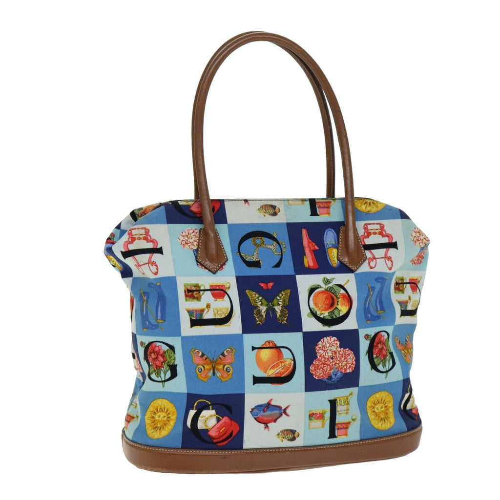 GUCCI Tote Bag Canvas Leather Blue Brown 002 2040 0307 80176