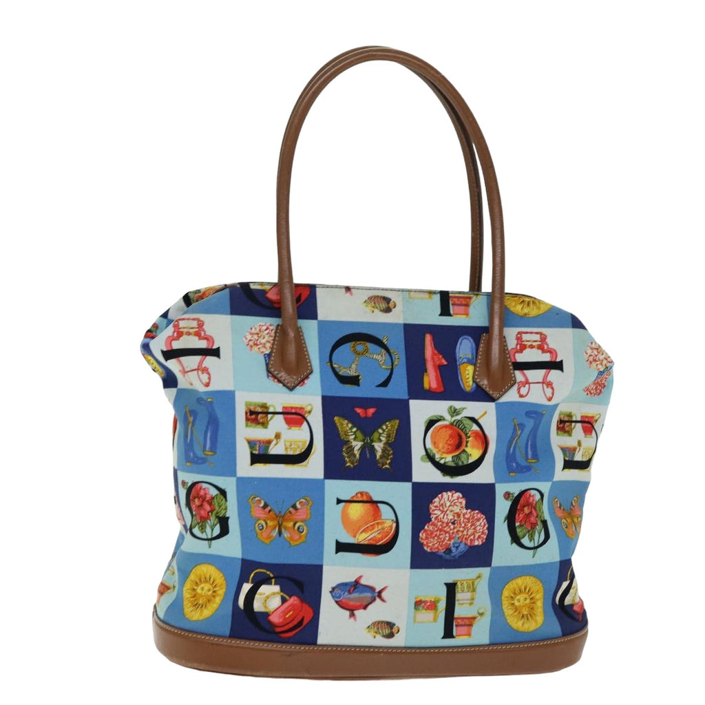 GUCCI Tote Bag Canvas Leather Blue Brown 002 2040 0307 80176