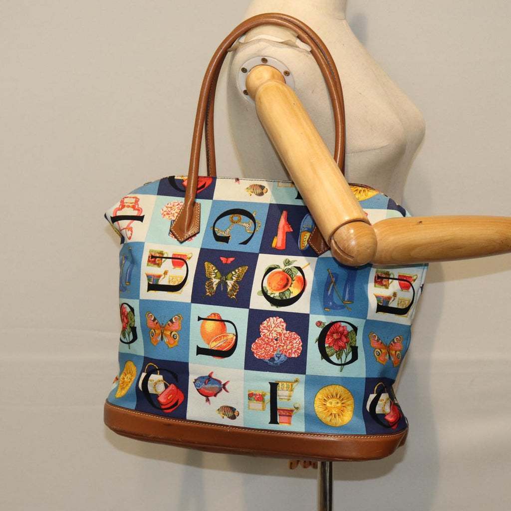 GUCCI Tote Bag Canvas Leather Blue Brown 002 2040 0307 80176
