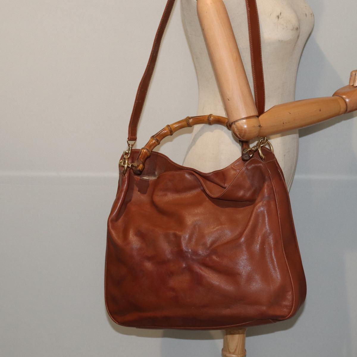 GUCCI Bamboo Shoulder Bag Leather Brown 001 1781 1577 80180
