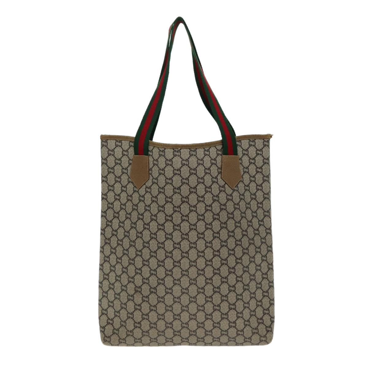 GUCCI GG Plus Supreme Web Sherry Line Tote Bag PVC Leather Beige 80181