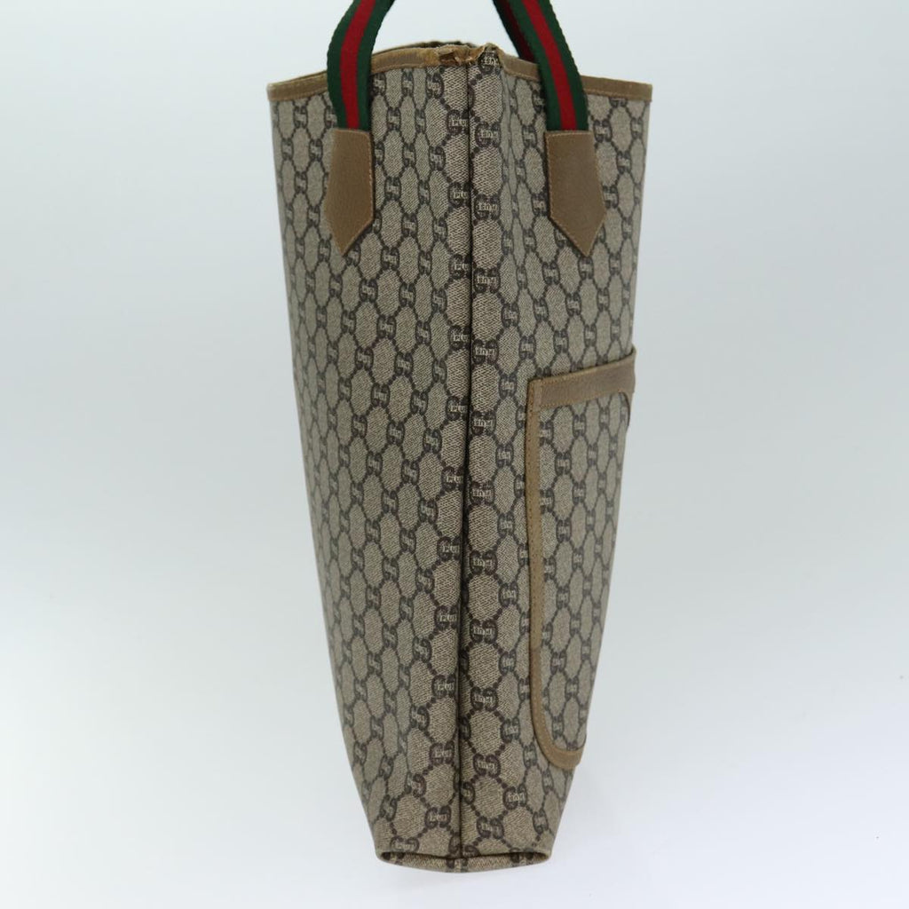GUCCI GG Plus Supreme Web Sherry Line Tote Bag PVC Leather Beige 80181