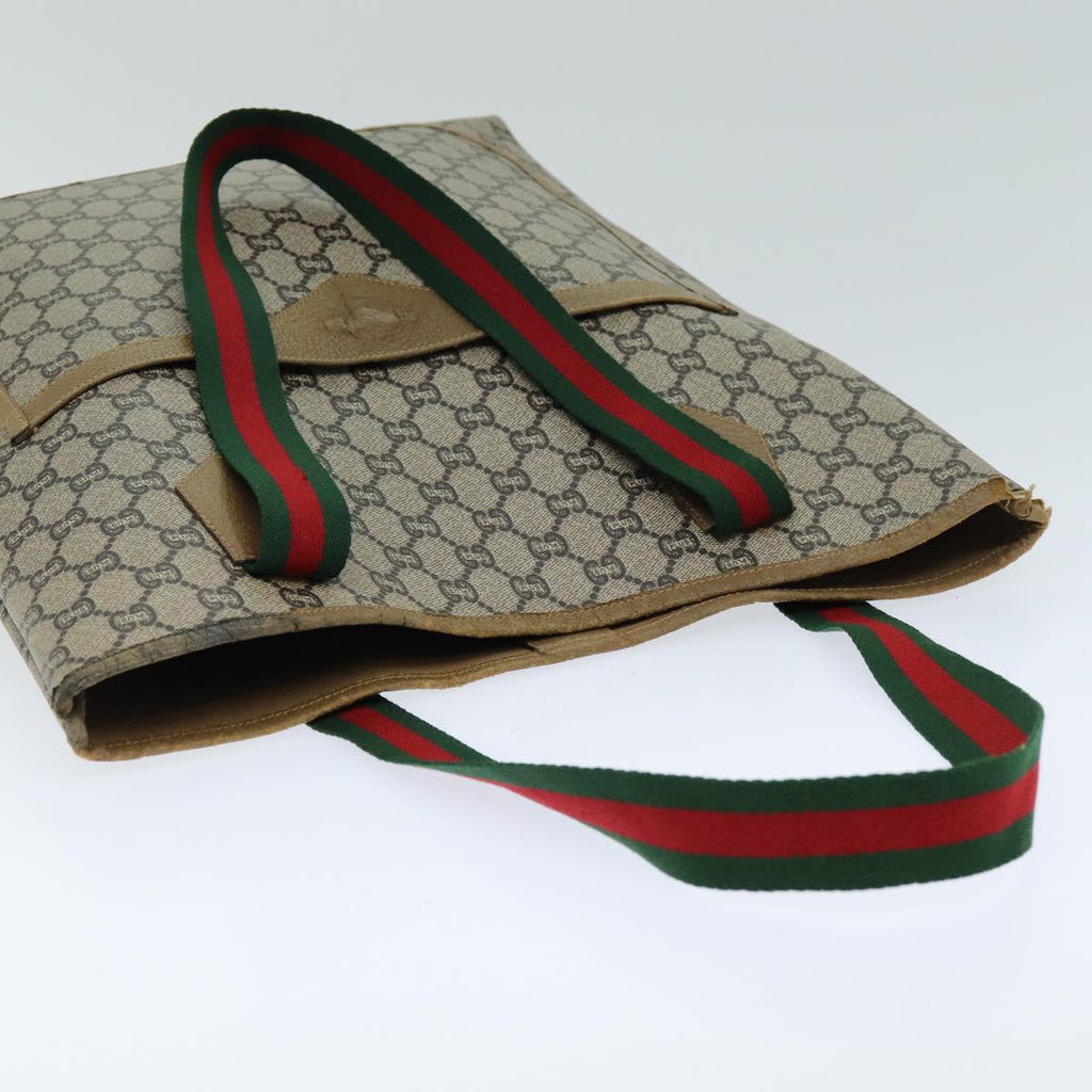 GUCCI GG Plus Supreme Web Sherry Line Tote Bag PVC Leather Beige 80181