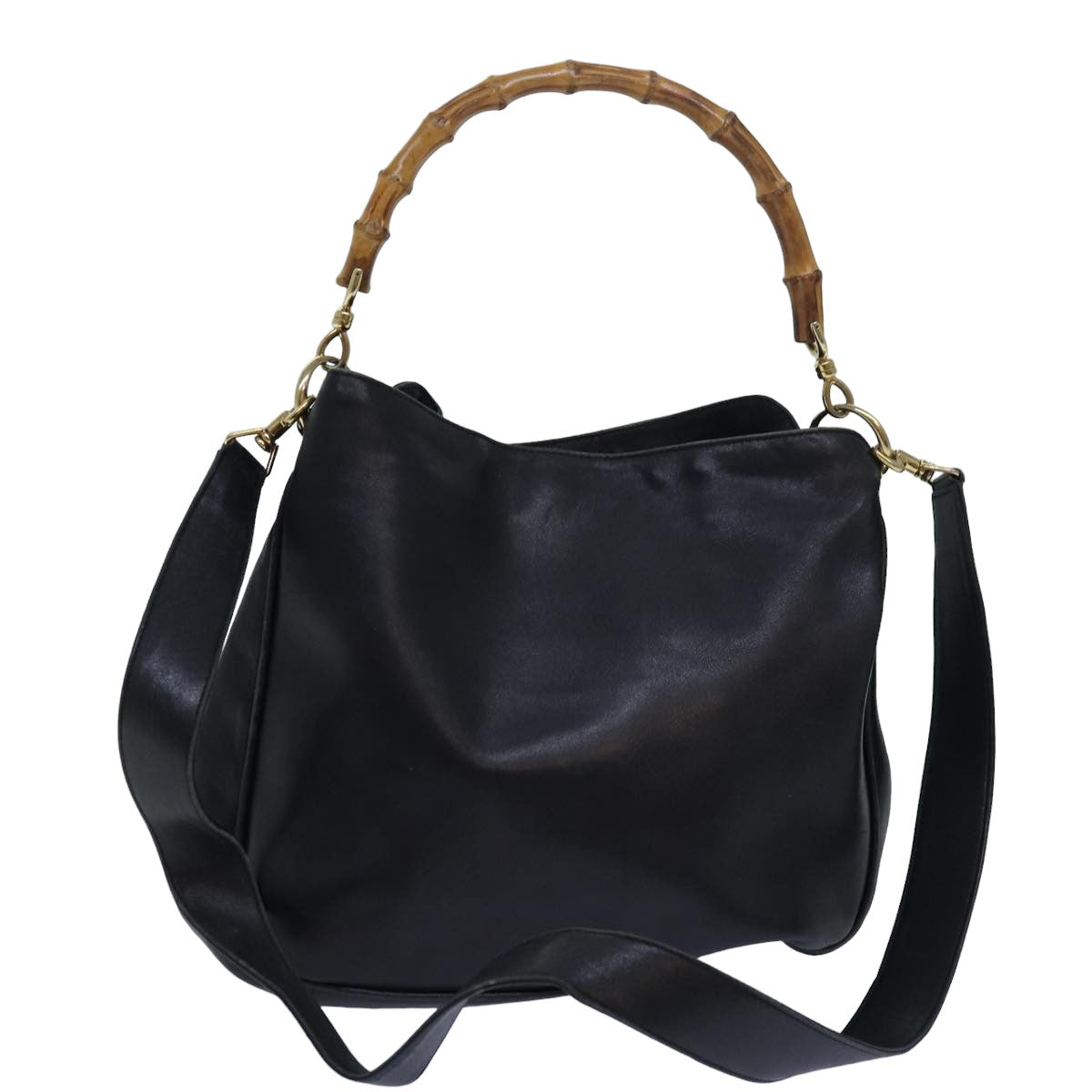 GUCCI Bamboo Shoulder Bag Leather Black 001 1638 200047 80194