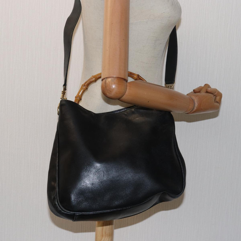 GUCCI Bamboo Shoulder Bag Leather Black 001 1638 200047 80194