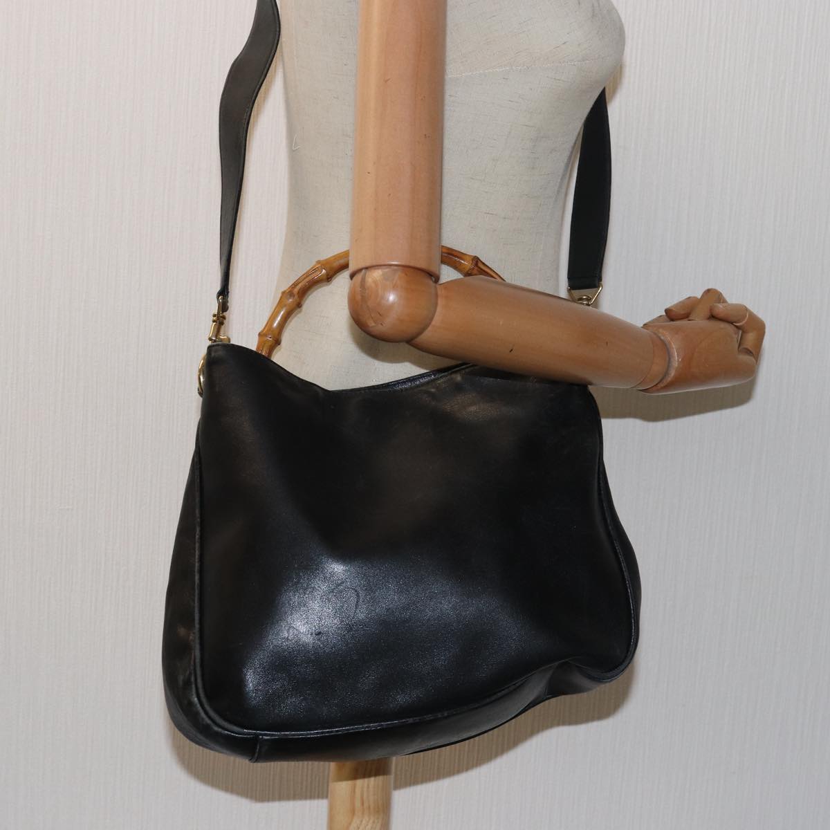 GUCCI Bamboo Shoulder Bag Leather Black 001 1638 200047 80194