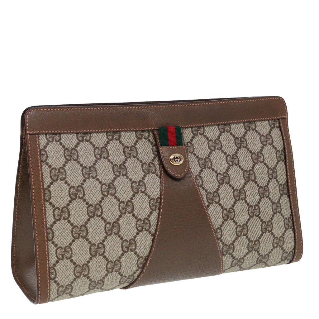 GUCCI GG Canvas Web Sherry Line Clutch Bag PVC Beige Green Red 80235