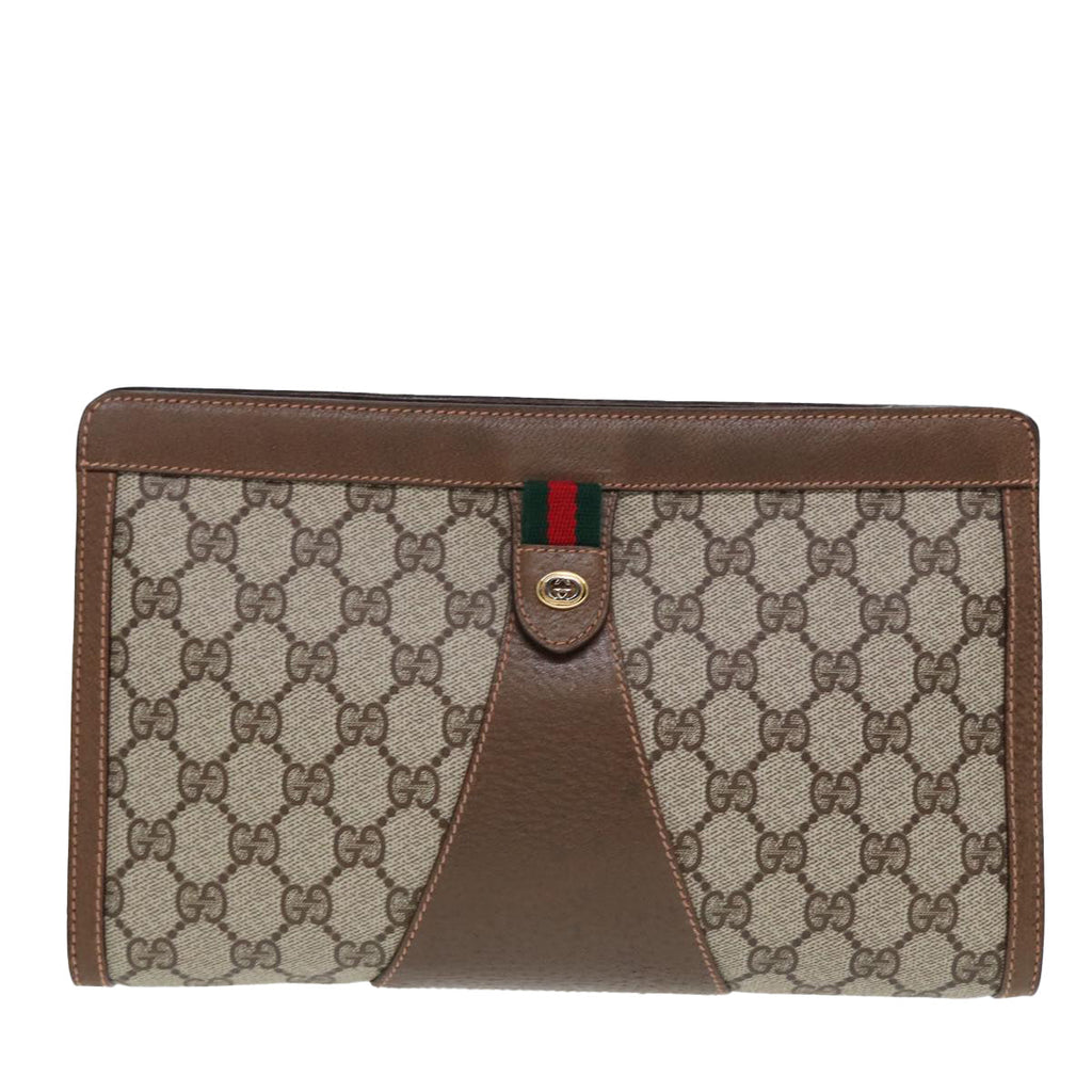 GUCCI GG Canvas Web Sherry Line Clutch Bag PVC Beige Green Red 80235