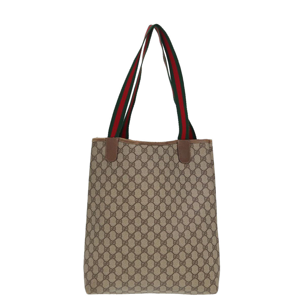 GUCCI GG Canvas Web Sherry Line Tote Bag PVC Leather Beige Green Red 80255