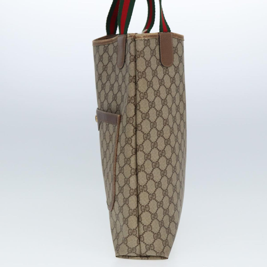 GUCCI GG Canvas Web Sherry Line Tote Bag PVC Leather Beige Green Red 80255