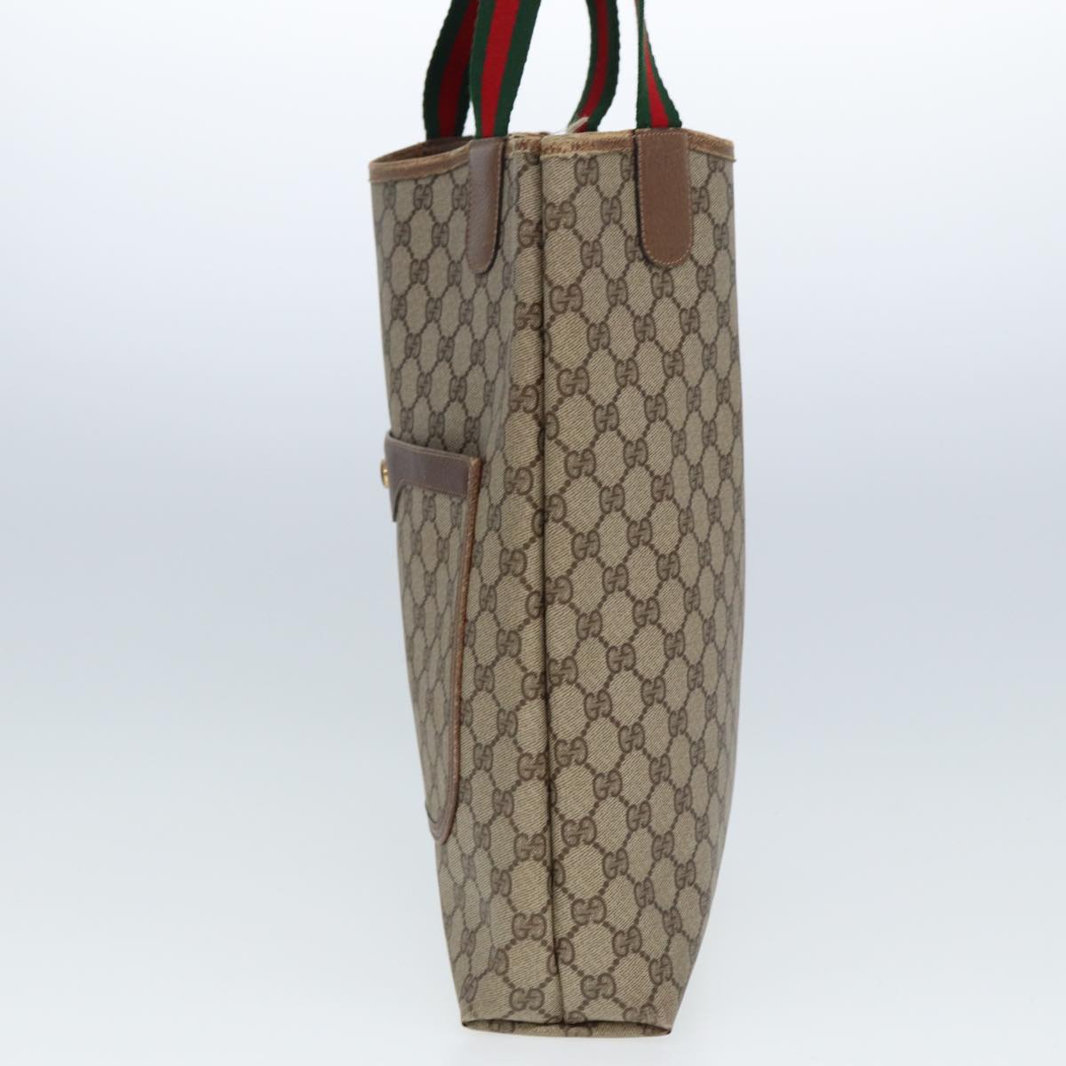 GUCCI GG Canvas Web Sherry Line Tote Bag PVC Leather Beige Green Red 80255