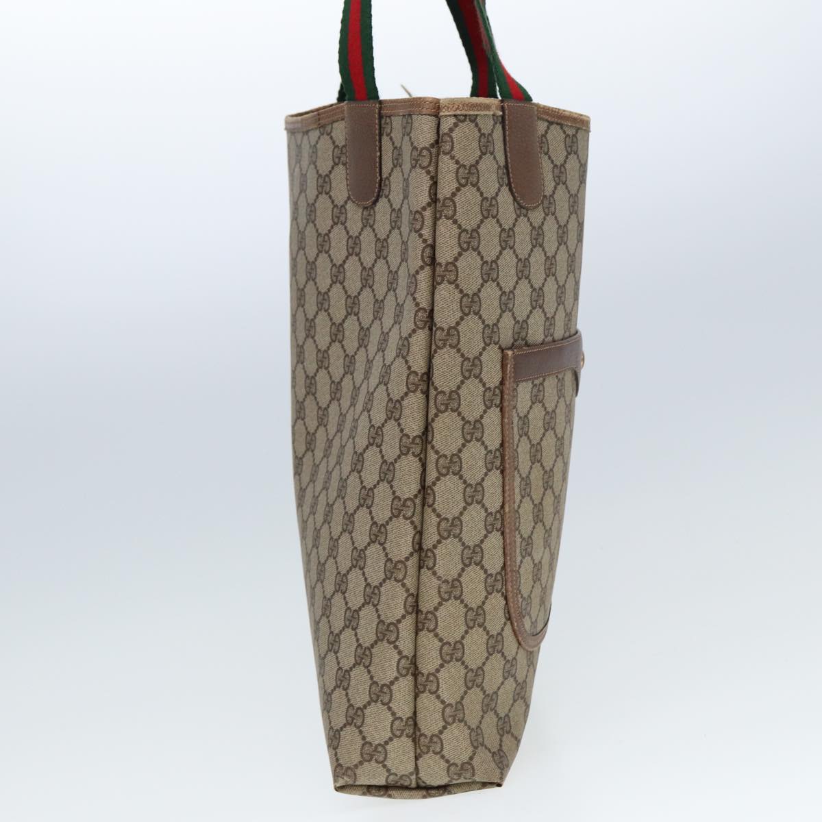 GUCCI GG Canvas Web Sherry Line Tote Bag PVC Leather Beige Green Red 80255
