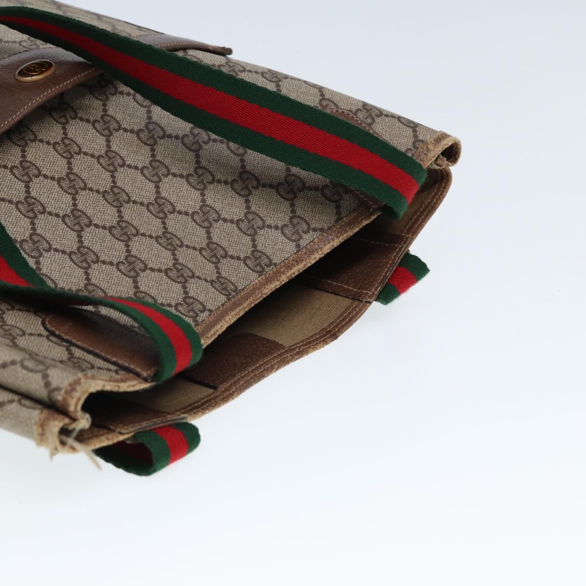 GUCCI GG Canvas Web Sherry Line Tote Bag PVC Leather Beige Green Red 80255