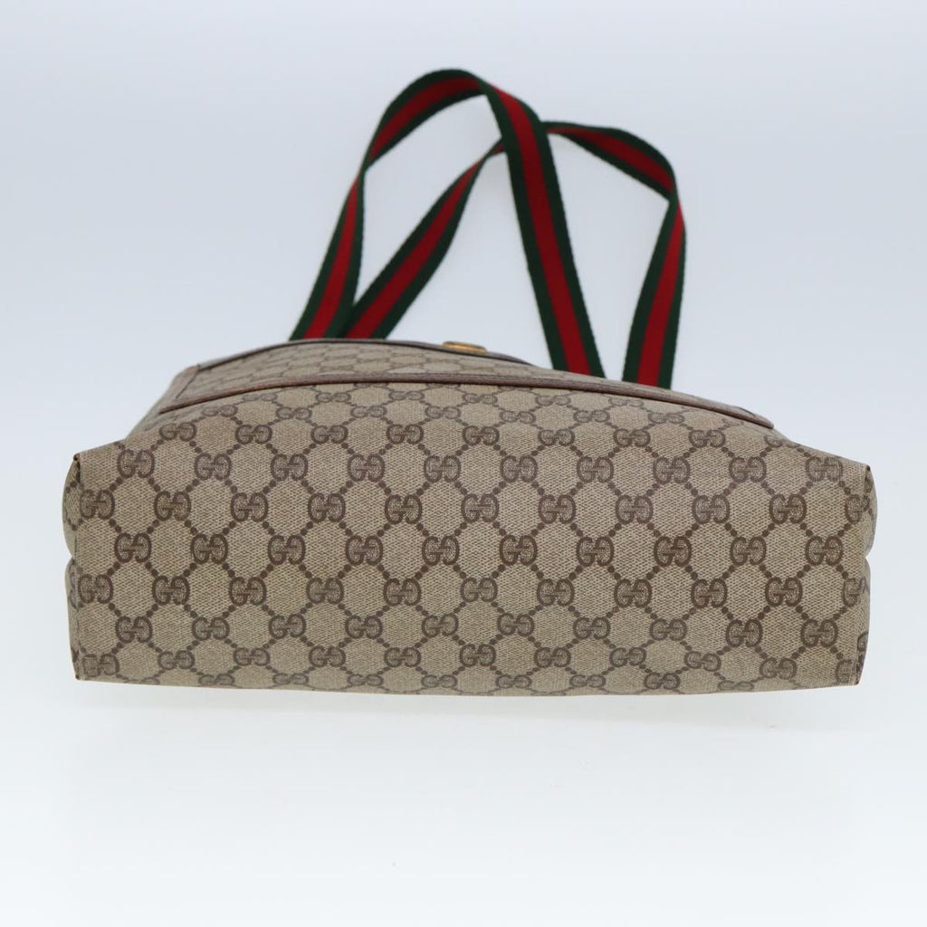 GUCCI GG Canvas Web Sherry Line Tote Bag PVC Leather Beige Green Red 80255