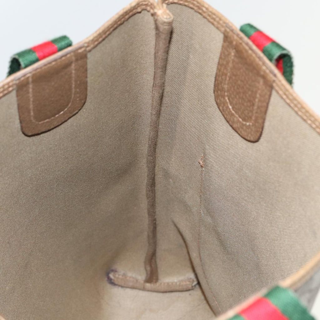 GUCCI GG Canvas Web Sherry Line Tote Bag PVC Leather Beige Green Red 80257