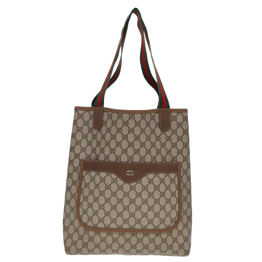 GUCCI GG Canvas Web Sherry Line Tote Bag PVC Leather Beige Green Red 80257